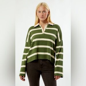 2. Rhythm. • NWT $110 Striped Rugby Polo Knit Sweater PTP 26” L23” 
10
price